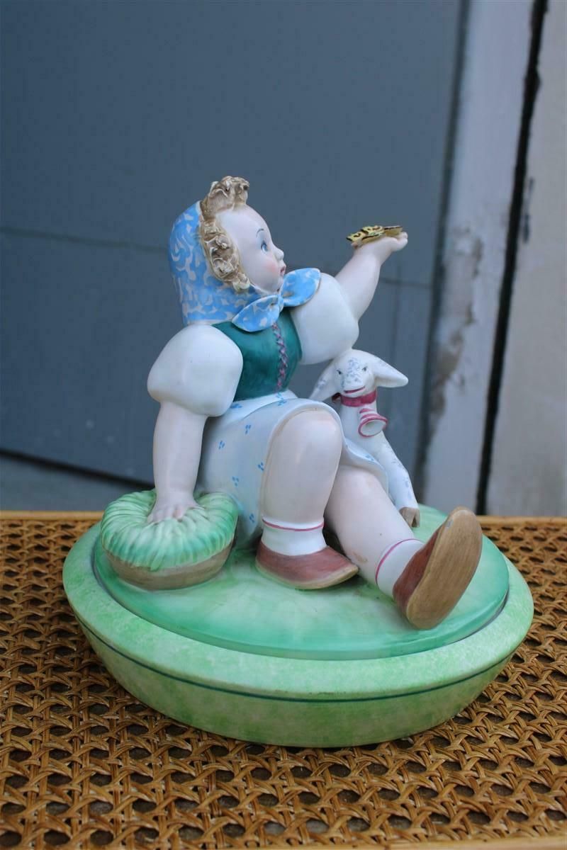 photo furniture Tarcisio Tosin Italian Ceramic Box 1930s With Little Girl And Goat