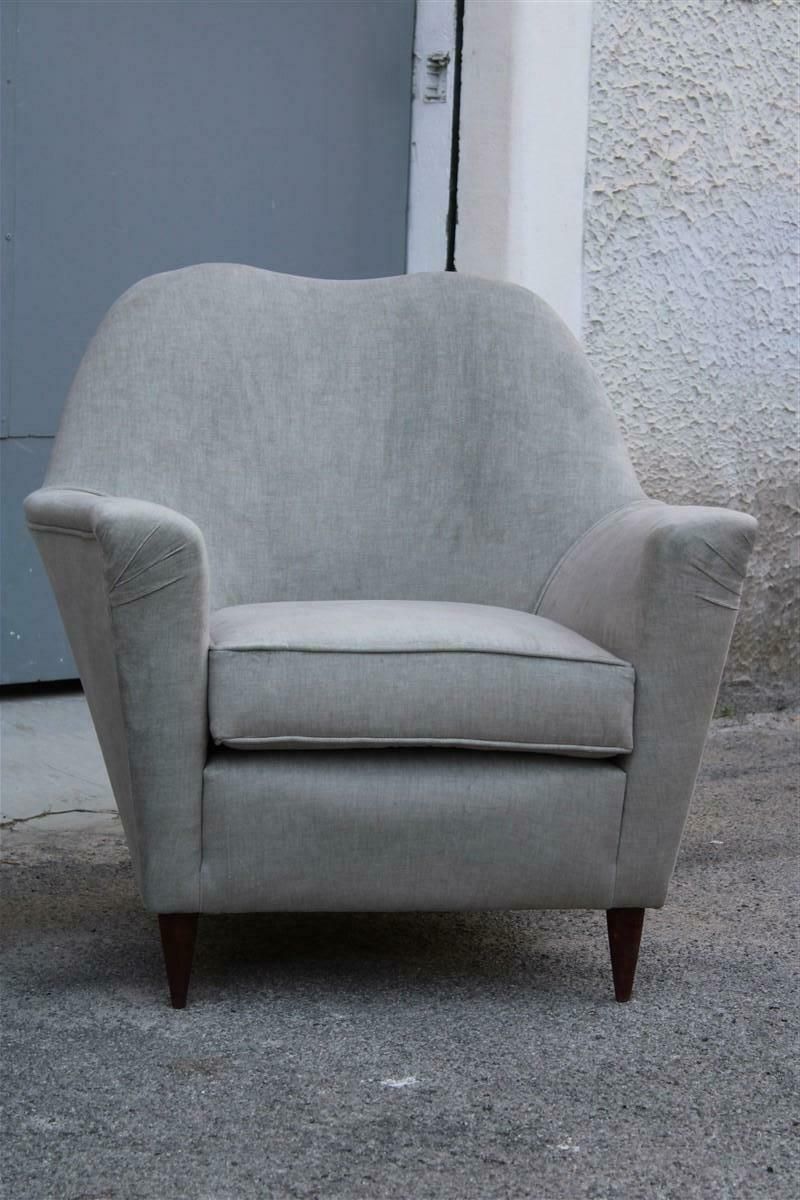 Pair Of Midcentury Italian Armchairs In Ico Parisi Style Gray Velvet photo vinterior