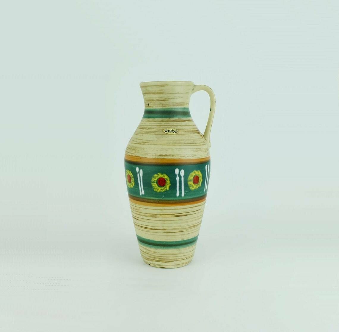 Jasba Mid Century Vase 1950s Abstract Pattern And Stripes Model 233/30