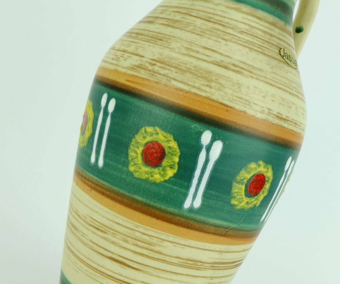 Jasba Mid Century Vase 1950s Abstract Pattern And Stripes Model 233/30 photo vintage