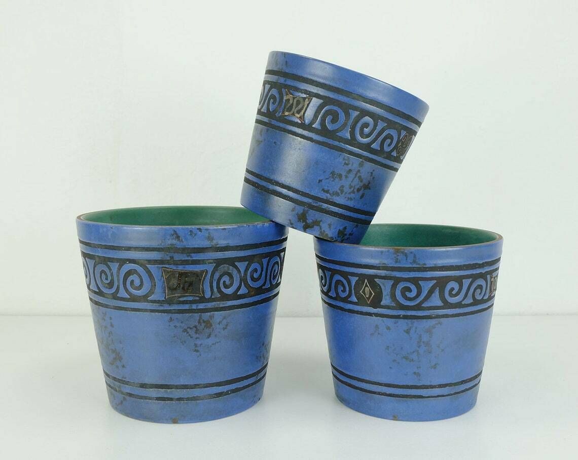 Beautiful Set Of 3 Planters Plant Pots Ceramano Pergamon Hanns Welling Mid Century Wgp 1950s 1960s Pottery photo for sale