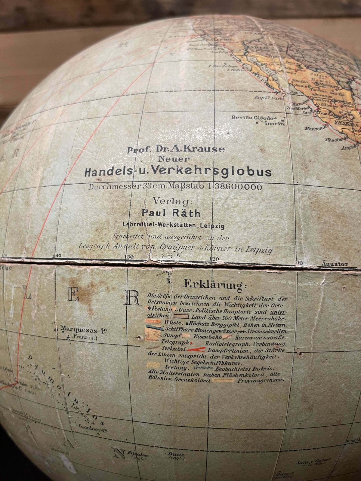 photo furniture German Antique Table Globe By Paul Räth & DR A Krause, Leipzig 1920s