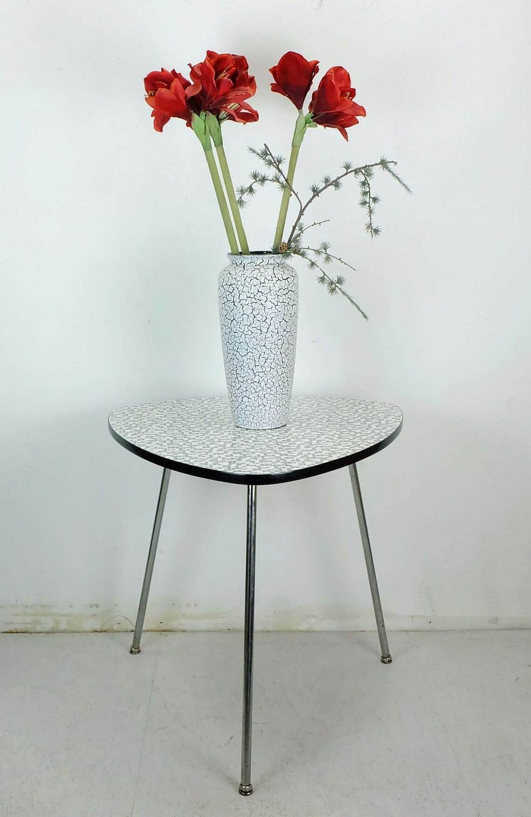 1950s Three Legged Coffee Table With Formica Top And Slanted Chrome Legs photo Furniture