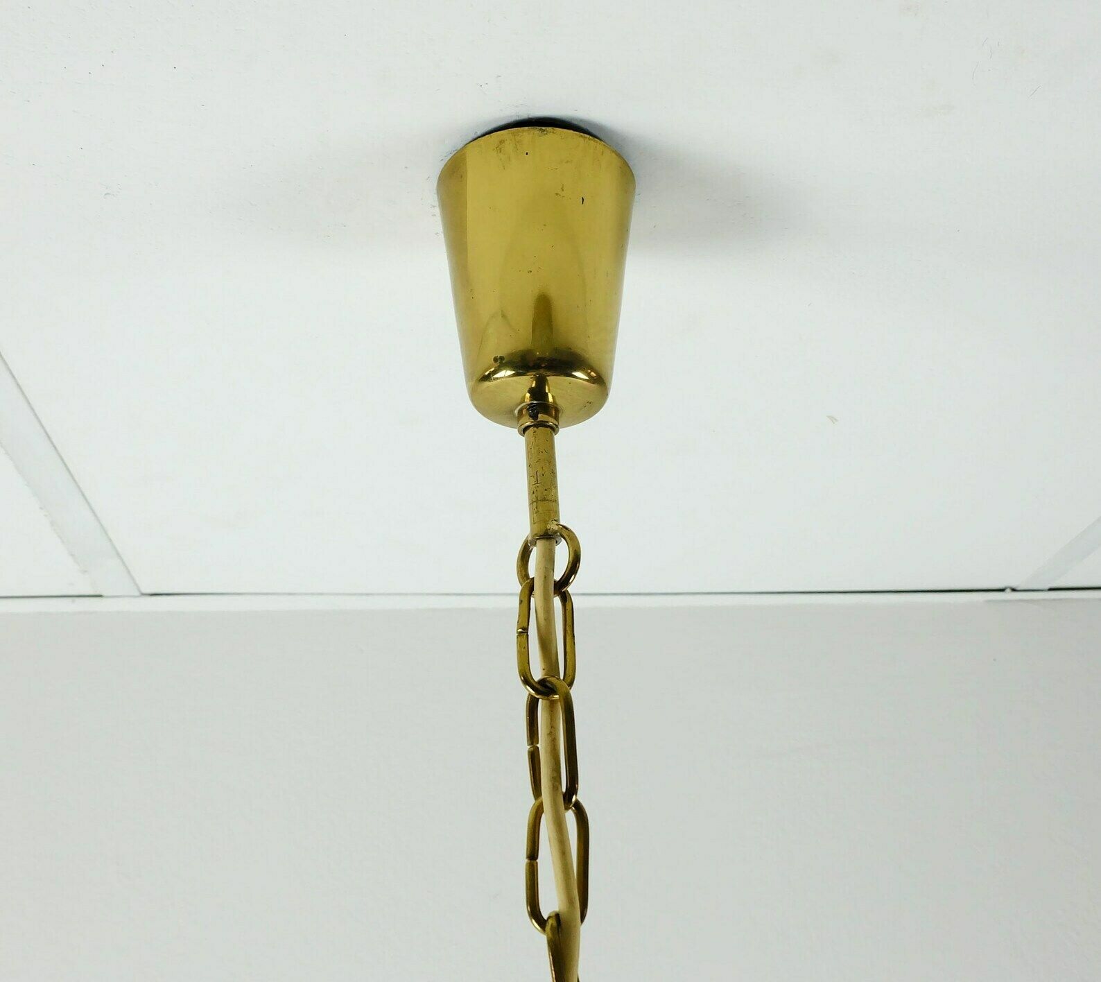 photo furniture Elegant Mid Century 1950s Pendant Lamp Kalmar Franken Ice Glass Textured Glass Brass