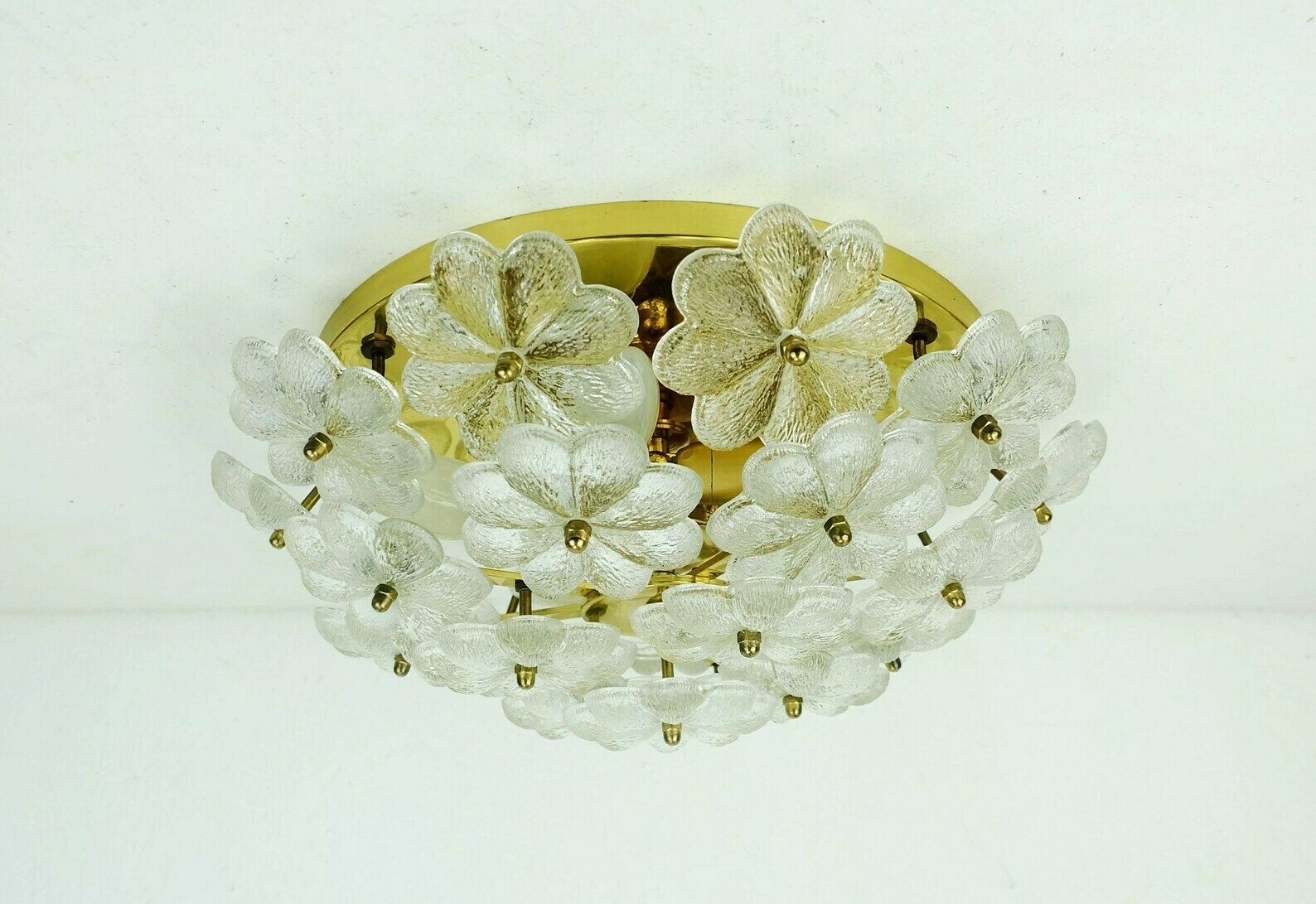 Mid Century Glass Blossoms Ceiling Fixture 1960s Ernst Palme Glass Brass
