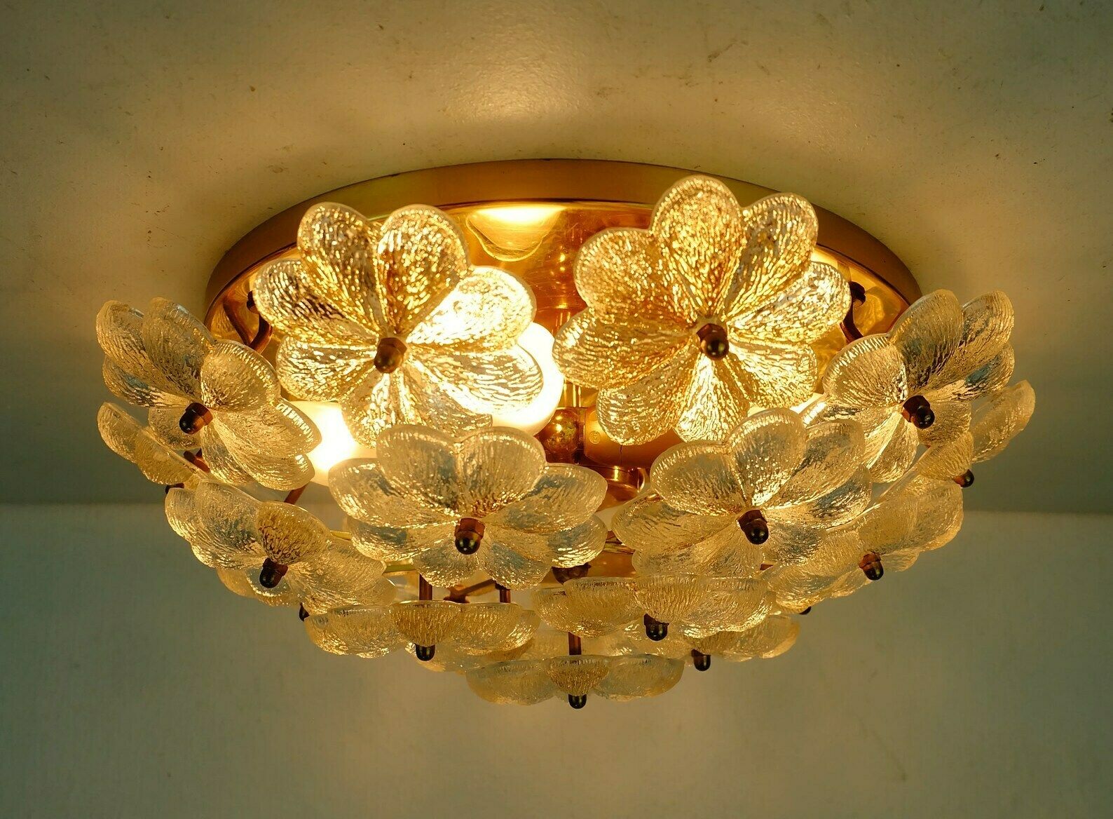 Mid Century Glass Blossoms Ceiling Fixture 1960s Ernst Palme Glass Brass photo Lighting