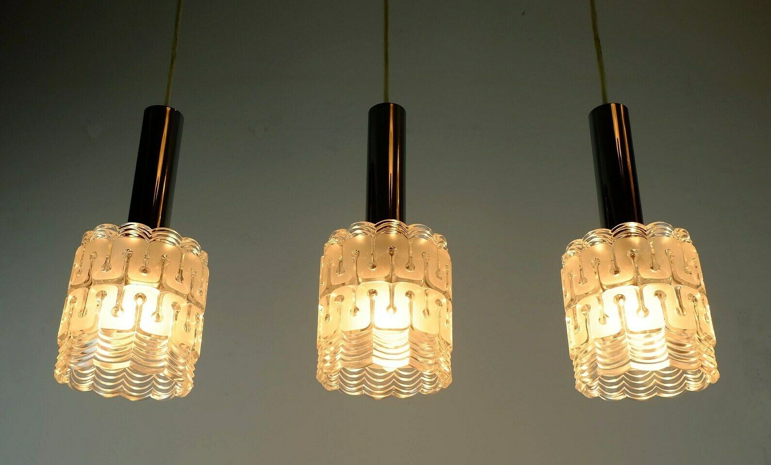 Mid Century Modern 3 Light Pendant Lamp Glass And Chrome Hillebrand photo buy
