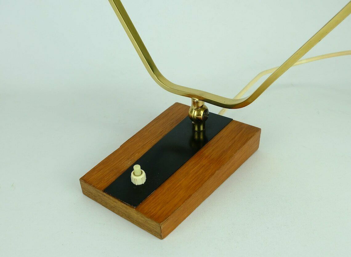 Rare Kaiser Mid Century Desk Lamp Table Lamp Metal Brass Teakwood 1960s photo vinterior
