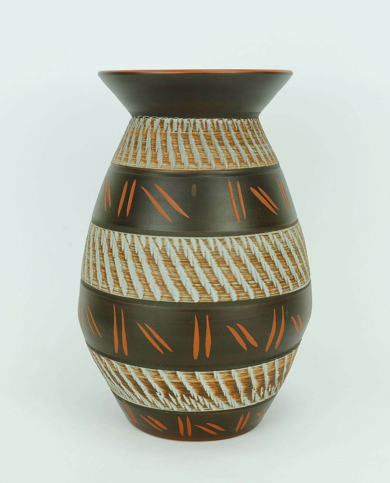 1950's Akru Keramik Mid Century Vase Sgraffito Decor Model 10 30 photo buy