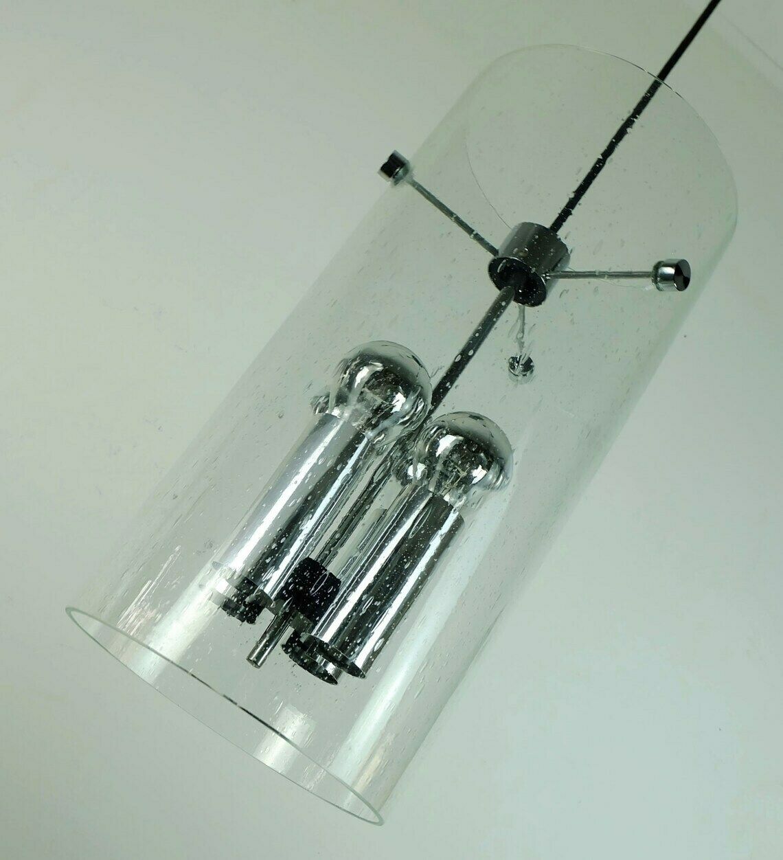 Huge Glashuette Limburg Pendant Light Cylindrical Bubble Glass Shade And Chrome 1970s Model 4399 photo for sale