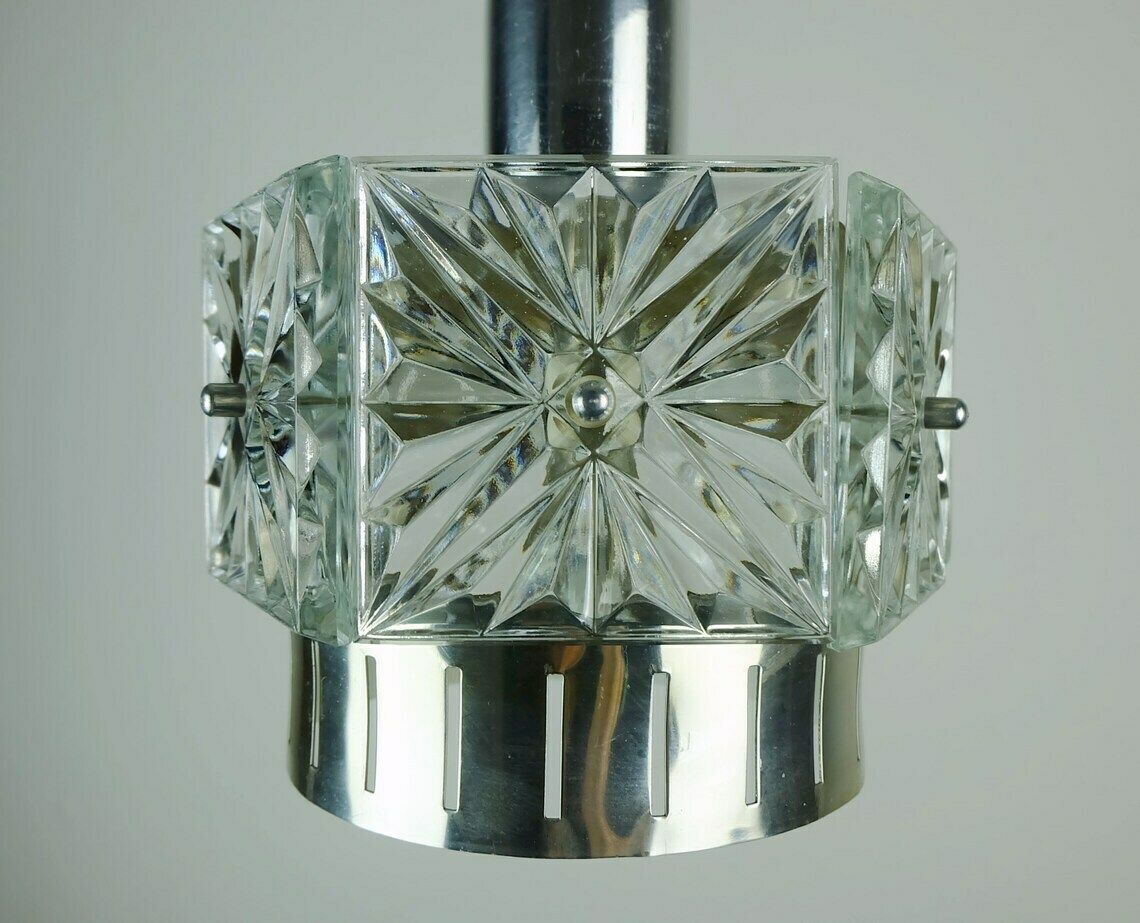 No. 2 Of 2: Elegant Mid Century Pendant Light Crystal Glass And Metal 6 Glass Prisms 1960s photo 172.591