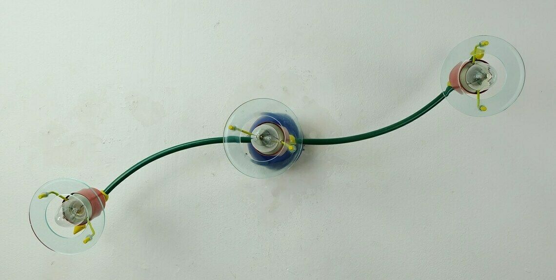 1980s 3 Spot Ceiling Fixture Metal And Lucite Honsel Memphis Era photo vintage