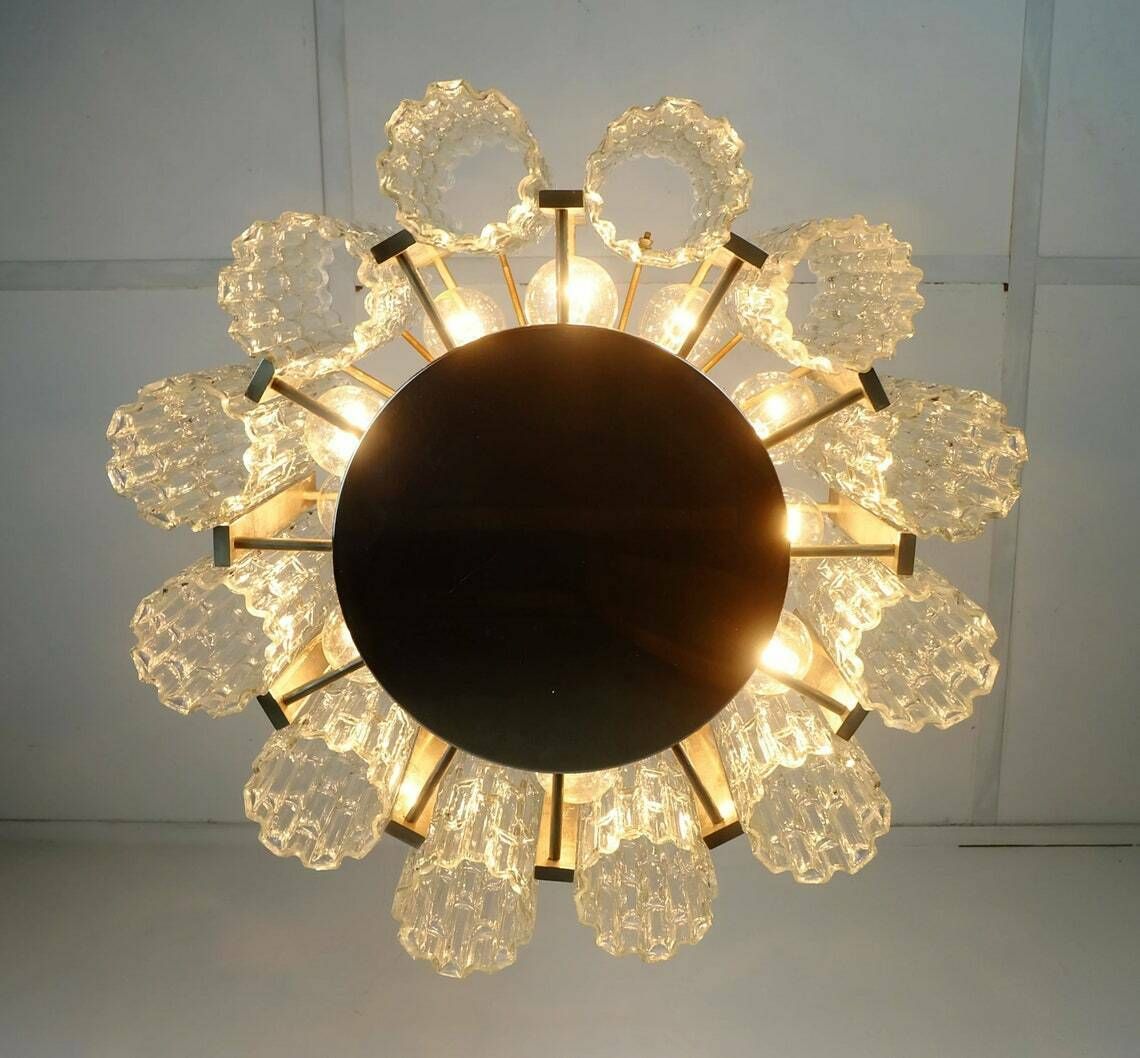 Outstanding 1960s Kaiser Mid Century Chandelier Chrome Hanging Light With 12 Glass Tubes photo buy