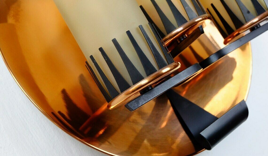 Rare And Outstanding Mid Century Sconce Wall Lamp Stilnovo Era Copper Metal Glass photo vintage