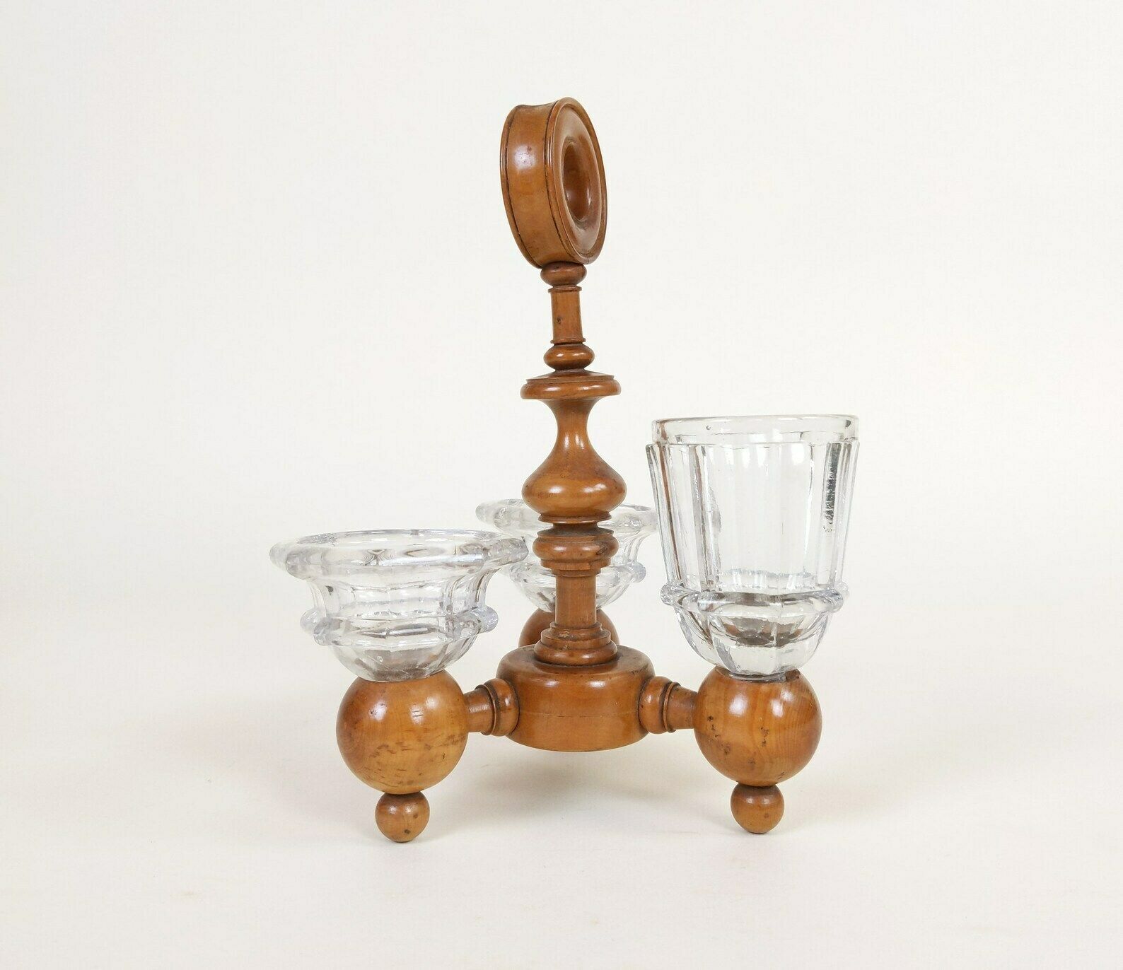 photo furniture Antique French Cruet Set Made From Turned Boxwood Wood And Pressed Glass