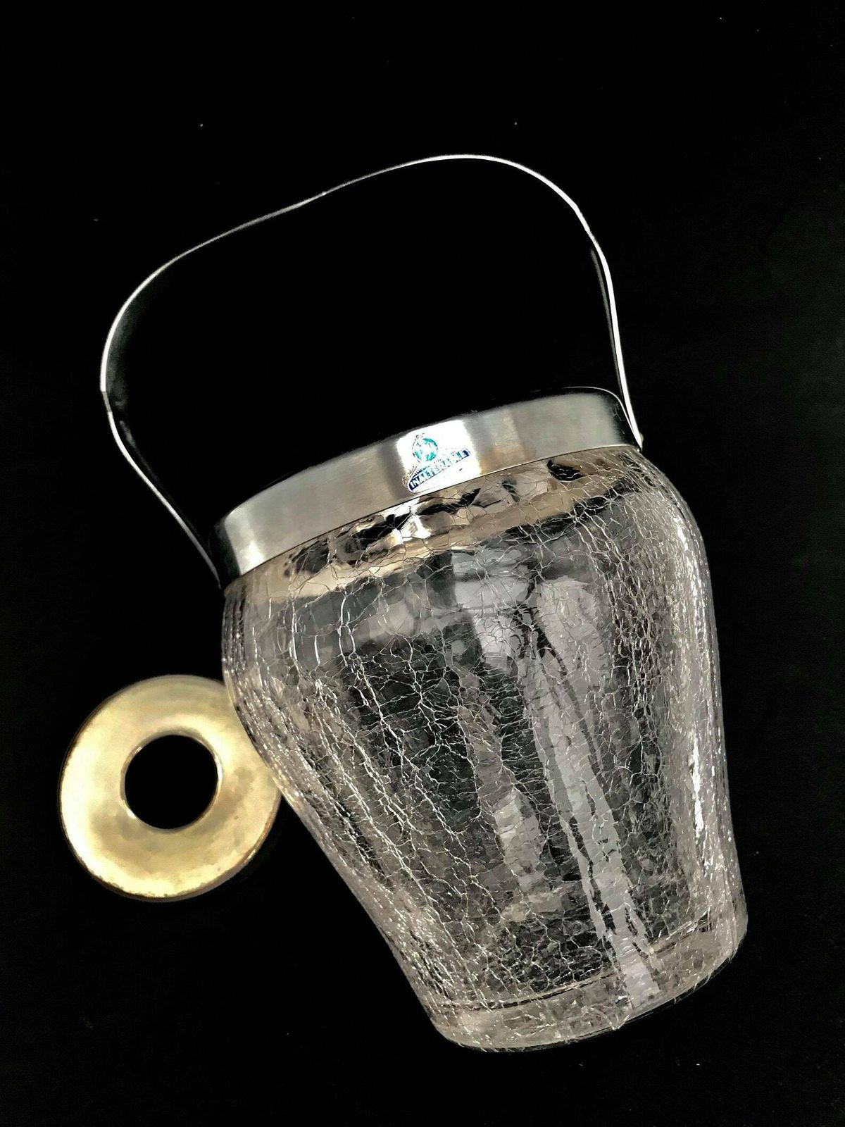 Glass Ice Bucket Vintage Mid Century Crackled Glass Vintage Ice Bucket Vintage Bar Accessoires Christmas Gift Bar Cart photo Home Decor