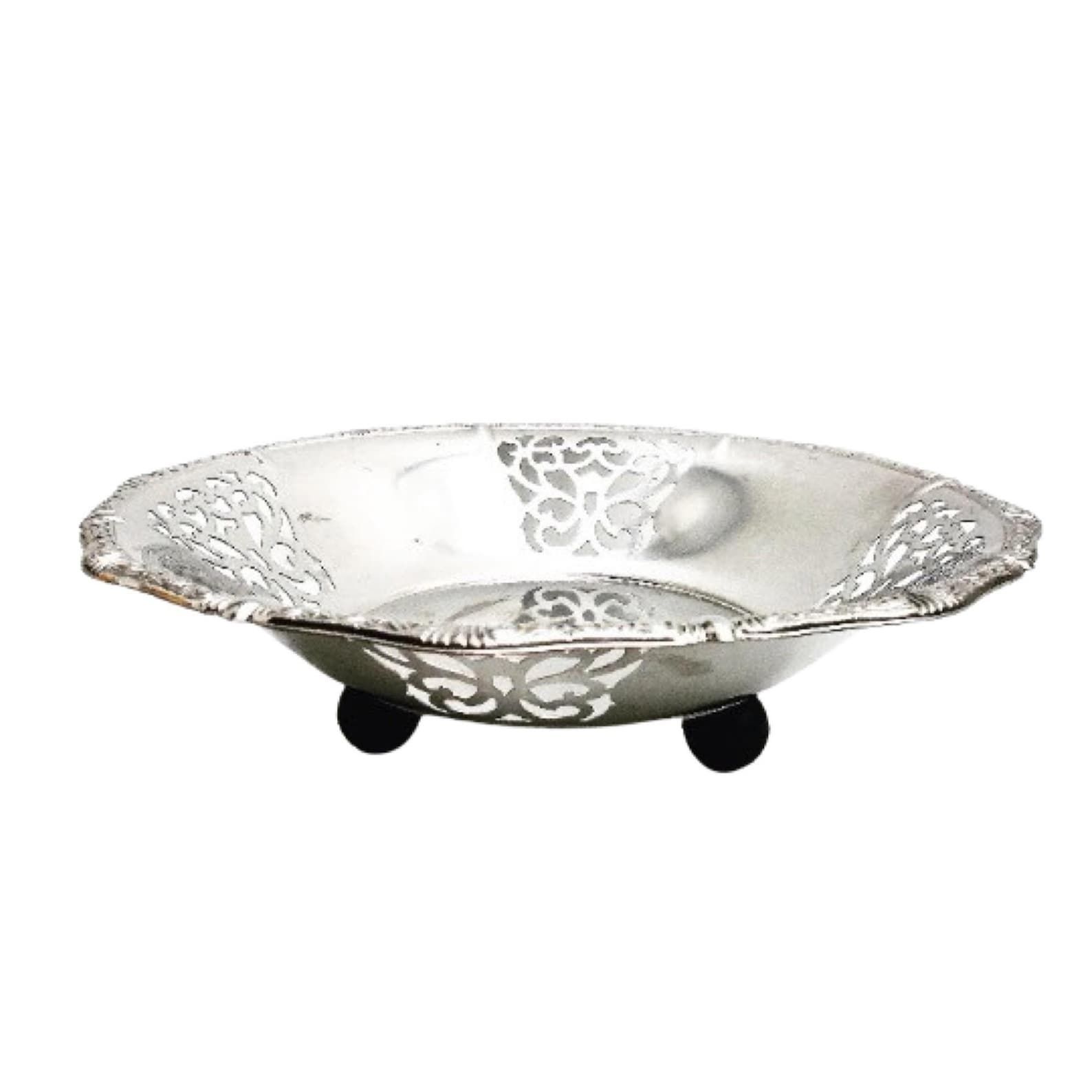 Alessi Fruit Bowl Centerpiece Bread Serving Vintage Bowl Stainless Steel, Black Plastic Ball Feet Mid Century 1960s Christmas Gift For Mum
