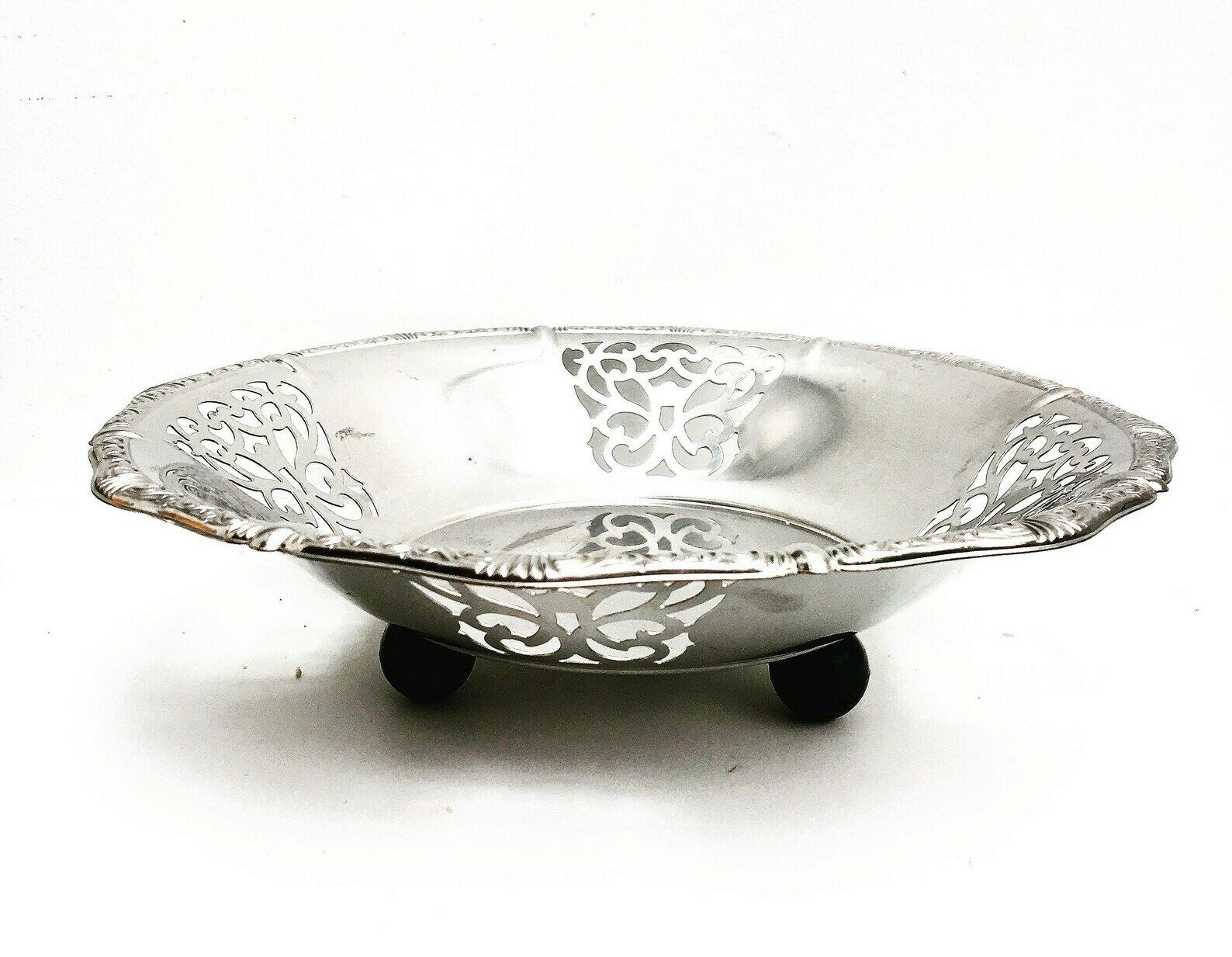 Alessi Fruit Bowl Centerpiece Bread Serving Vintage Bowl Stainless Steel, Black Plastic Ball Feet Mid Century 1960s Christmas Gift For Mum photo furniture