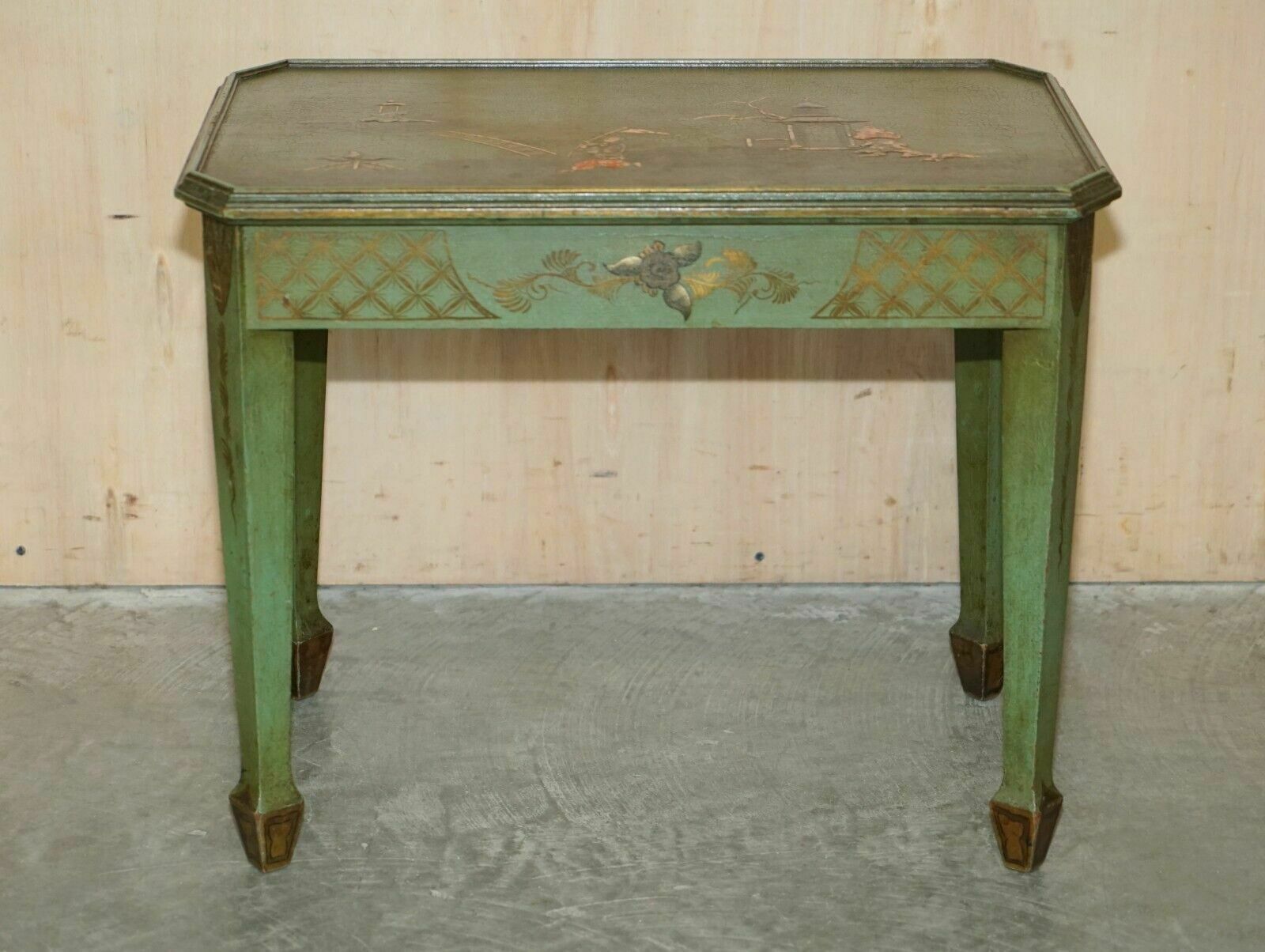 Antique Victorian Chinese Chinoiserie Hand Painted Green Side End Wine Table photo for sale