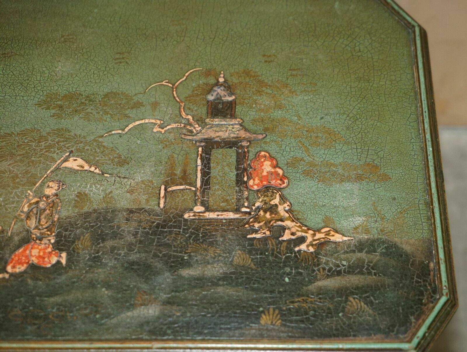 photo for sale Antique Victorian Chinese Chinoiserie Hand Painted Green Side End Wine Table