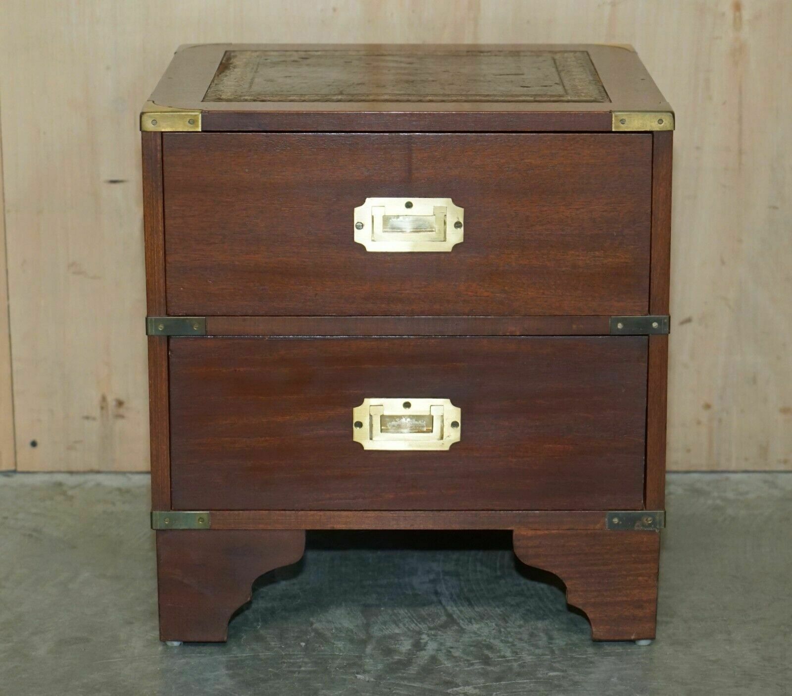 Stunning Harrods Kennedy Military Campaign Side End Table Drawers Brown Leather photo for sale