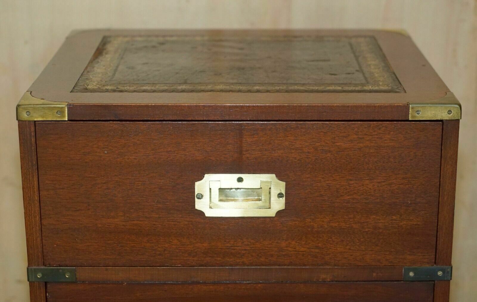Stunning Harrods Kennedy Military Campaign Side End Table Drawers Brown Leather photo Furniture