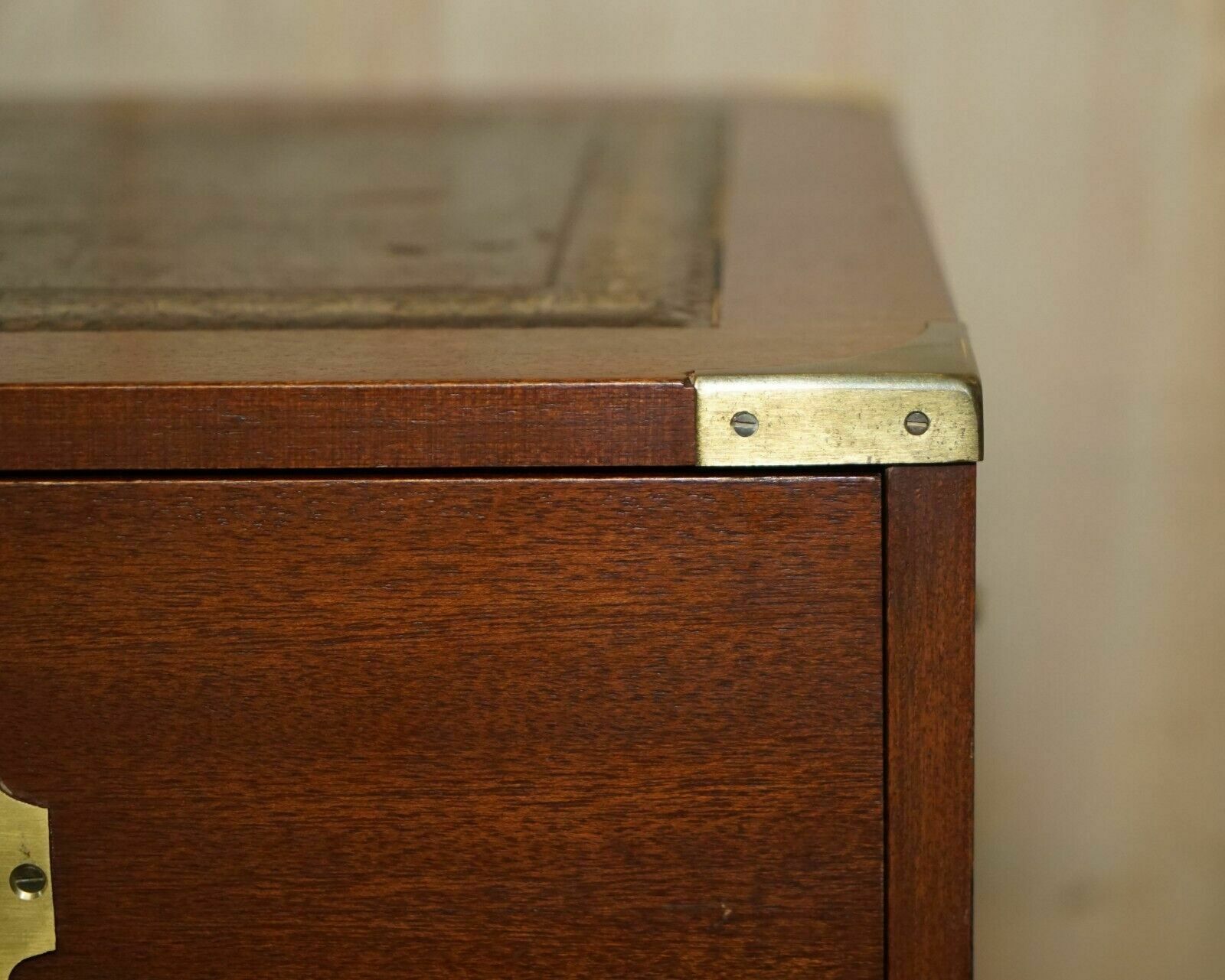 Stunning Harrods Kennedy Military Campaign Side End Table Drawers Brown Leather photo buy