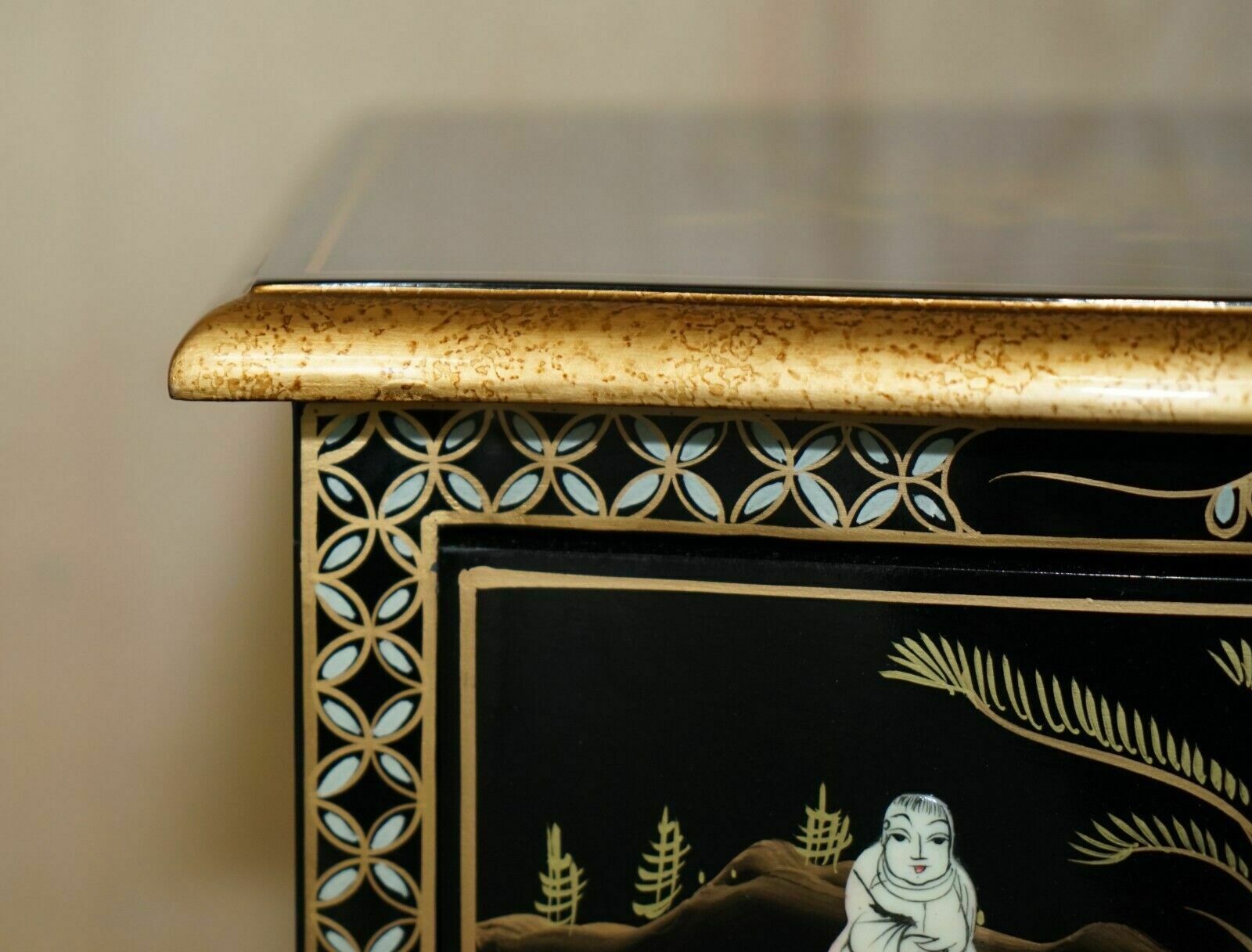 Decorative Chinese Chinoiserie Geisha Girls Lacquer Side Cabinet Soapstone photo 1750.0