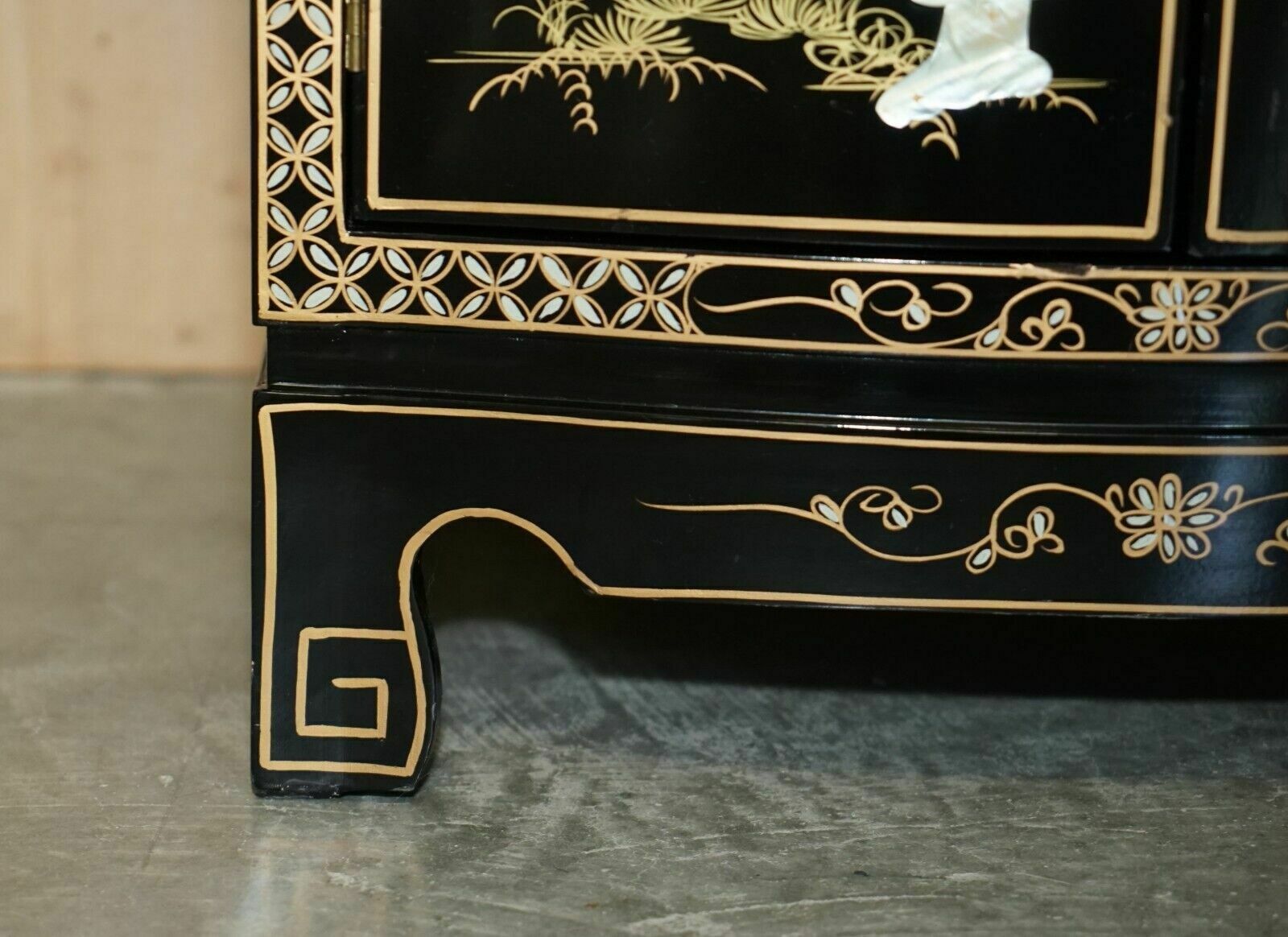 Furniture Decorative Chinese Chinoiserie Geisha Girls Lacquer Side Cabinet Soapstone photo
