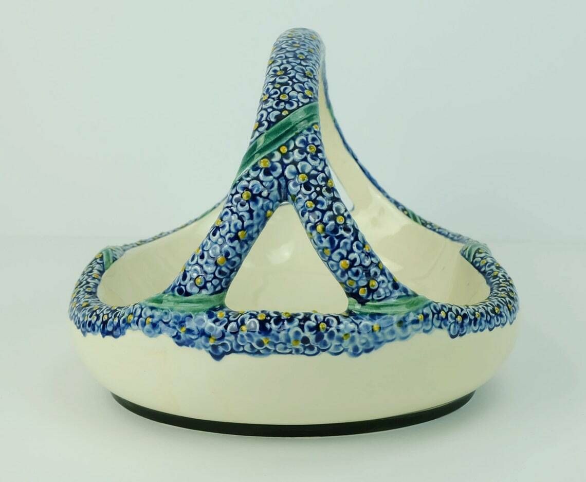 Majolika Karlsruhe Bowl With Handle Ceramic Basket Art Nouveau Pottery Model 1255 Forget Me Not Decor photo buy