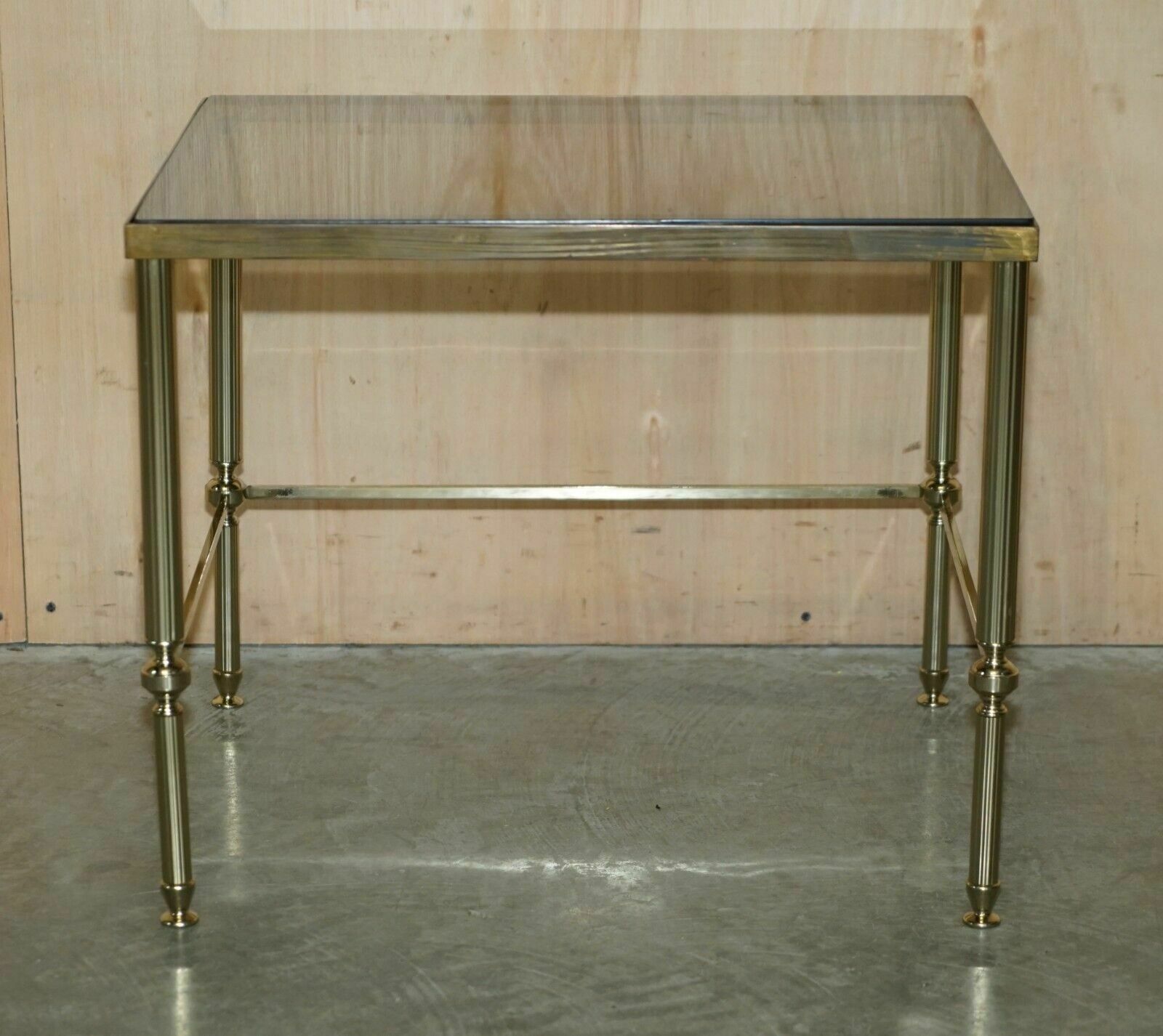 Maison Jansen Nest Of Tables Hollywood Regency Nest Of Three Brass Glass Tables photo for sale