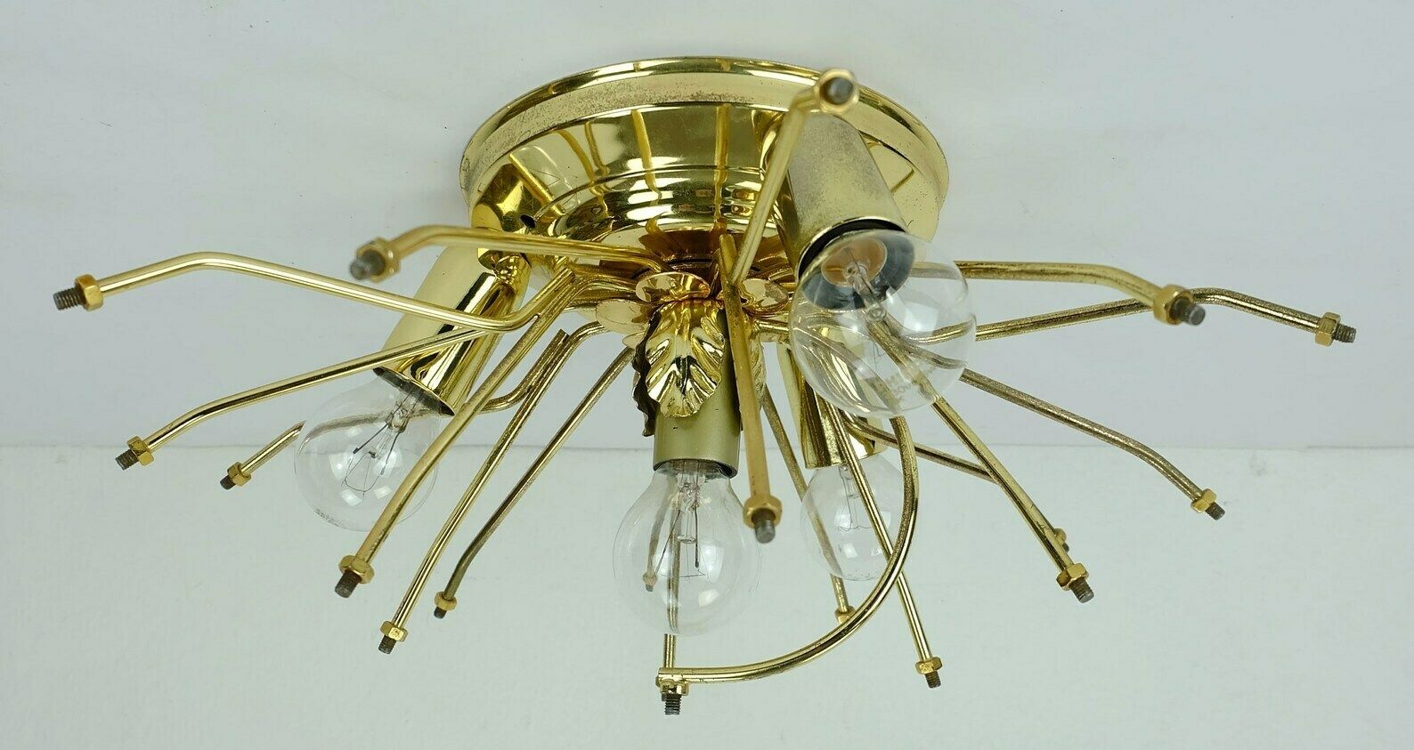 photo furniture Palwa Ceiling Fixture Glass Blossom Light 1970s Flush Mount Glass Crystals And Gilt Brass