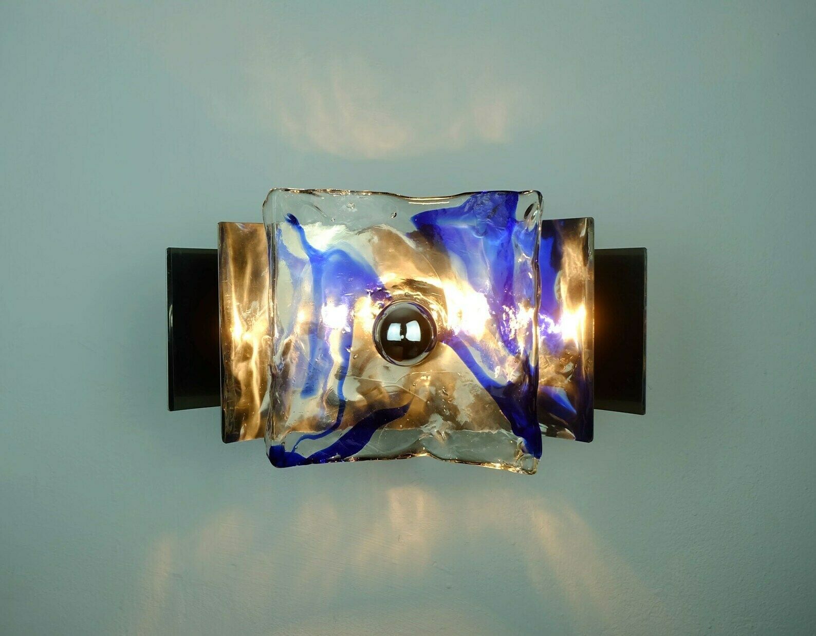 Mid Century Sconce Glass Metal Chrome Murano Ice Glass 1960s 70s photo Lighting
