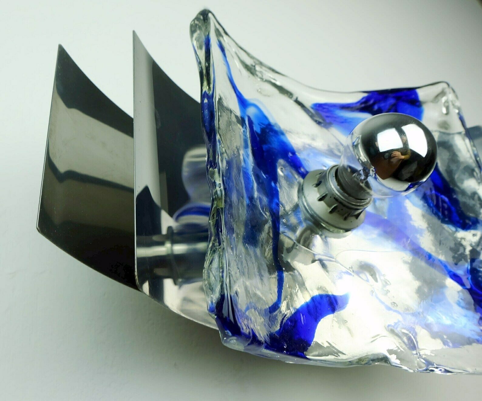 Mid Century Sconce Glass Metal Chrome Murano Ice Glass 1960s 70s photo vinterior