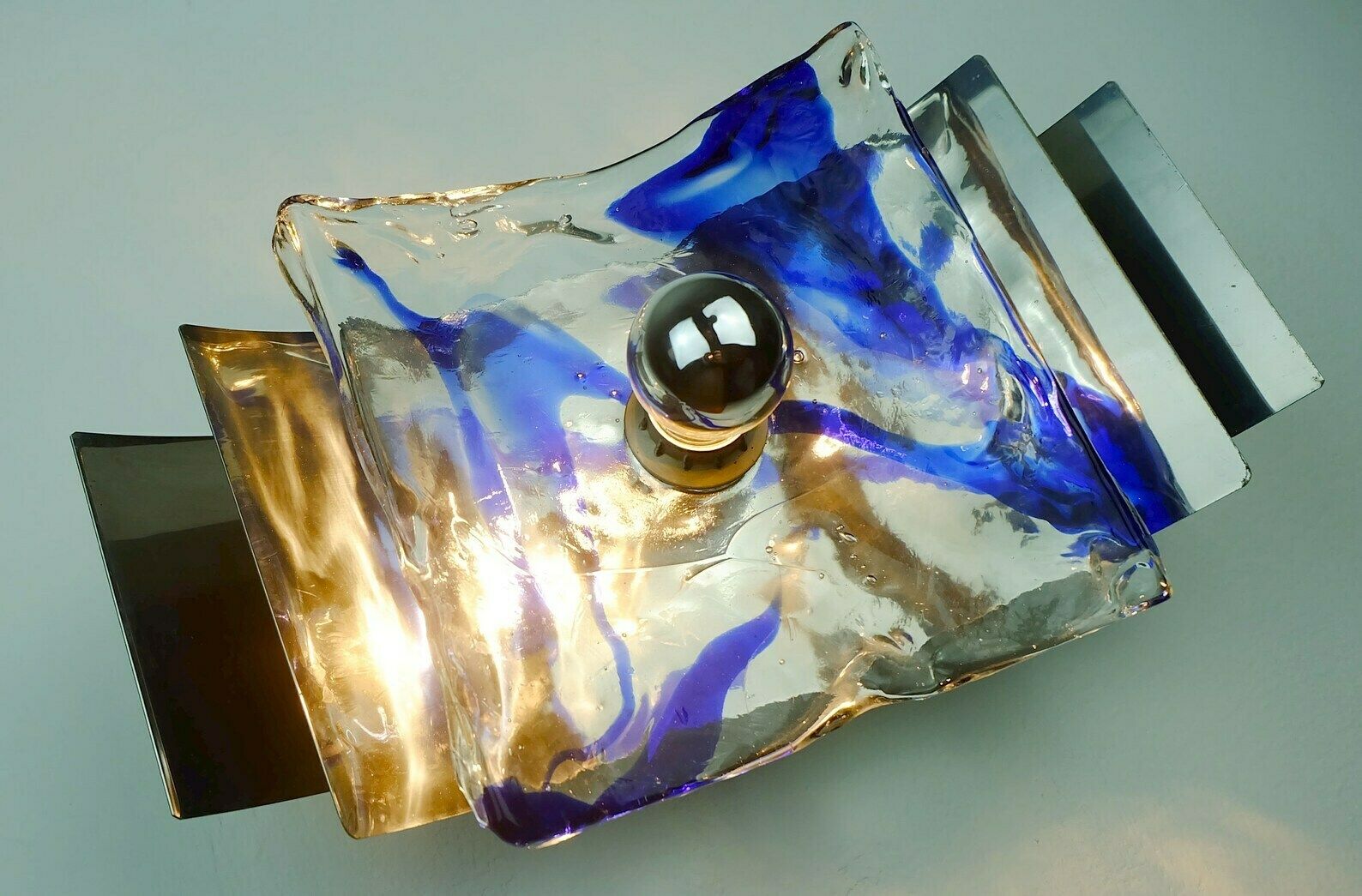 Mid Century Sconce Glass Metal Chrome Murano Ice Glass 1960s 70s photo vintage