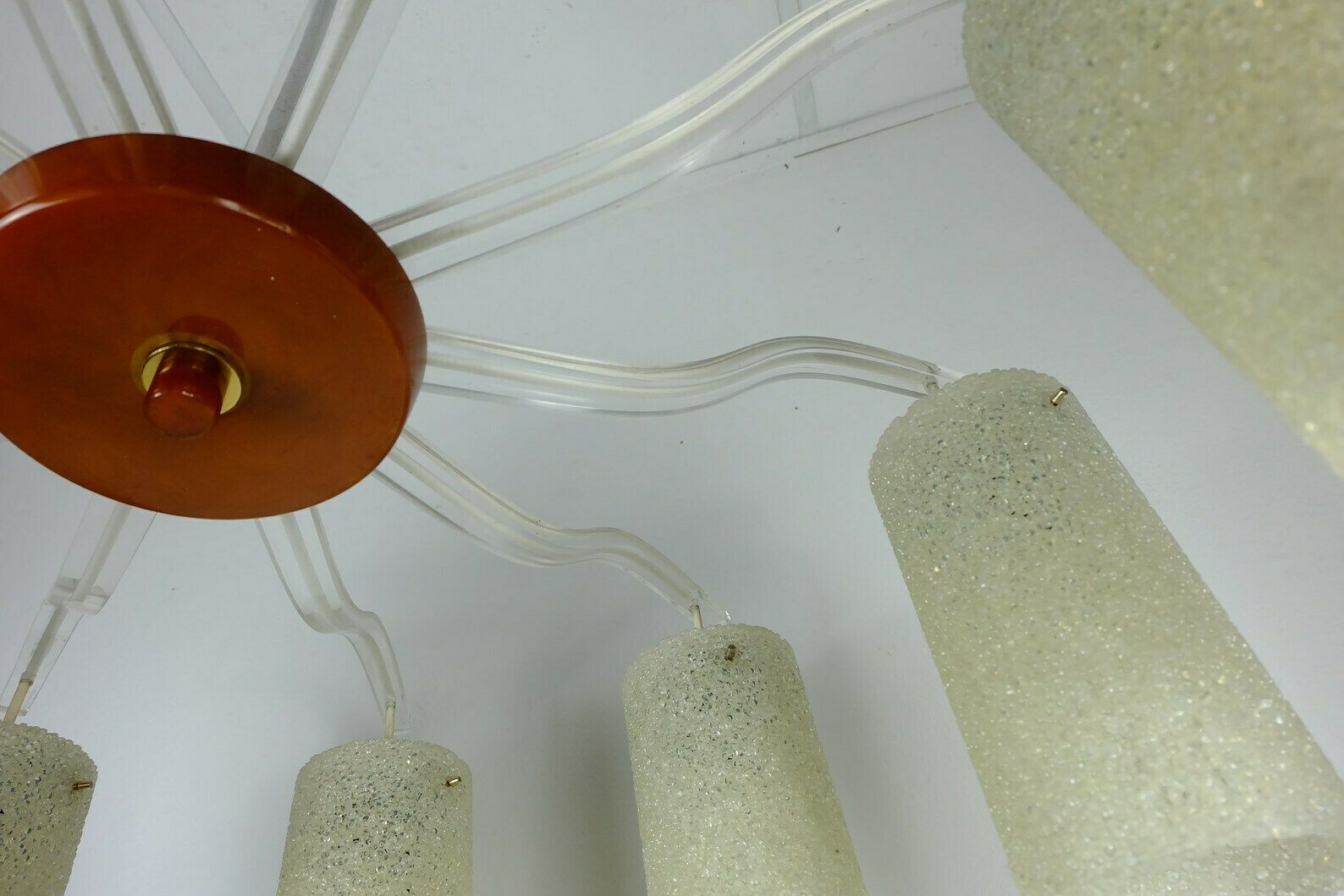 Outstanding Large 1950s 60s Mid Century 10 Light Chandelier Acrylic Bakelite Plastic Granules Shades photo vinterior