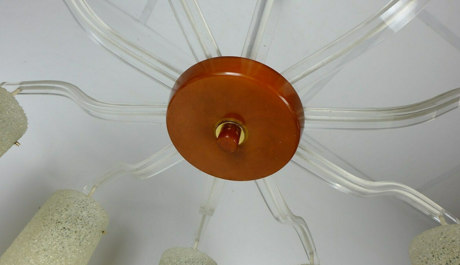 Outstanding Large 1950s 60s Mid Century 10 Light Chandelier Acrylic Bakelite Plastic Granules Shades photo vintage