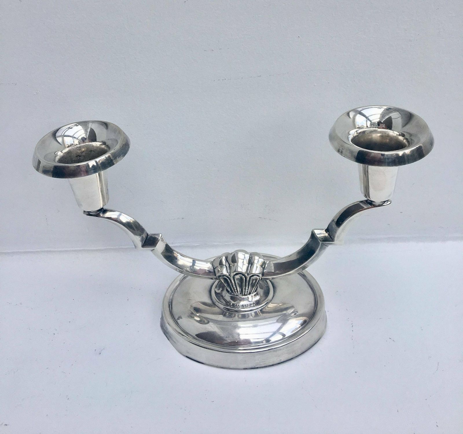 Art Deco Danish Silver Plated Candle Holder Two Branch Vintage Silver Plated Candlestick Holder Candelabra 2 Arms 1930avian Design Denmark photo 164.0