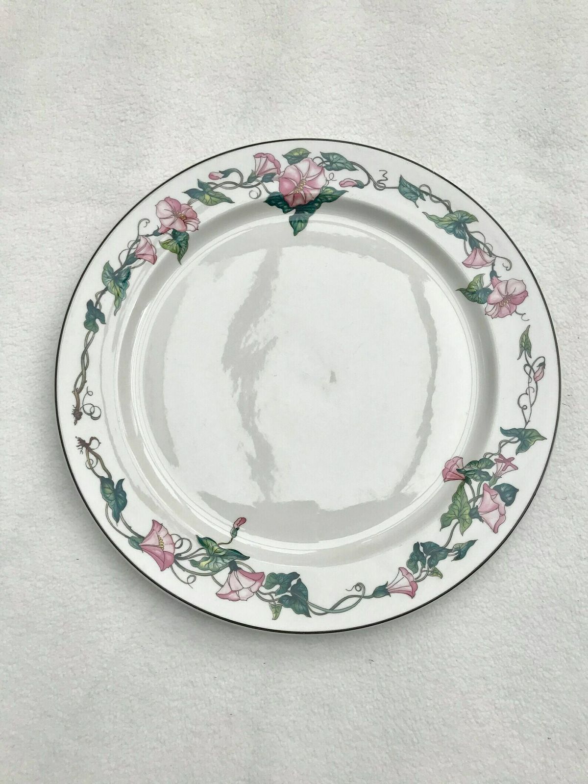Cake Dish Plate Villeroy And Boch Palermo Pattern Large Dinner Plate Charger Romantic Cake Dish Pink Morning Glory Border Brown Trim photo for sale