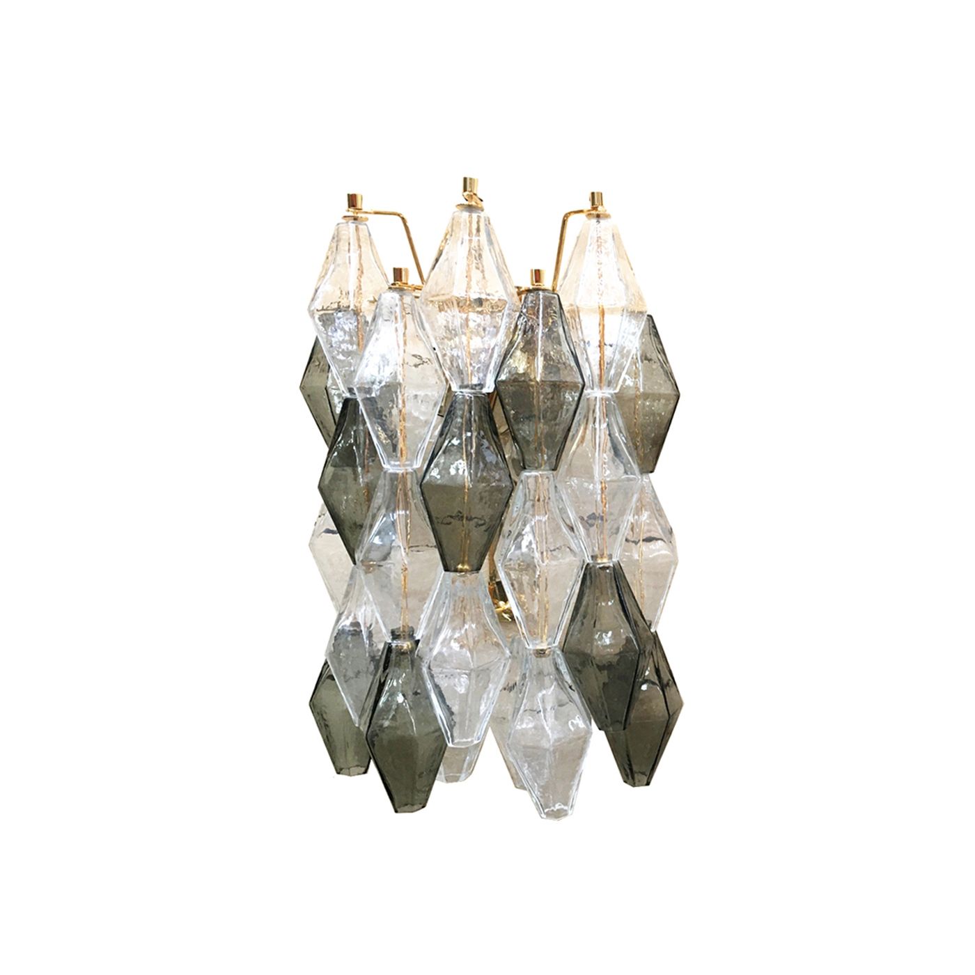 A Pair Of 2 Murano Glass "Poliedri " Wall Sconce With A Gold 24 Karat Metal Frame, A Pair photo Lighting