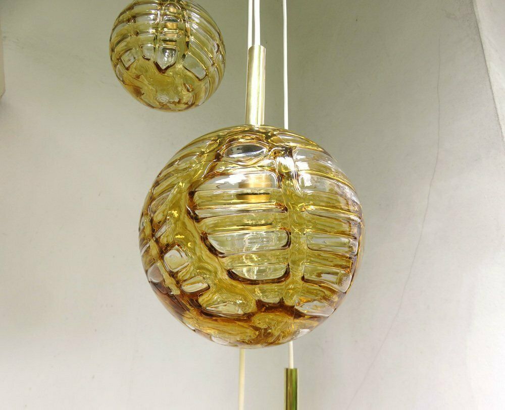 Amber And Clear Glass And Brass Cascade Ceiling Lamp From Doria Leuchten, 1970s photo buy
