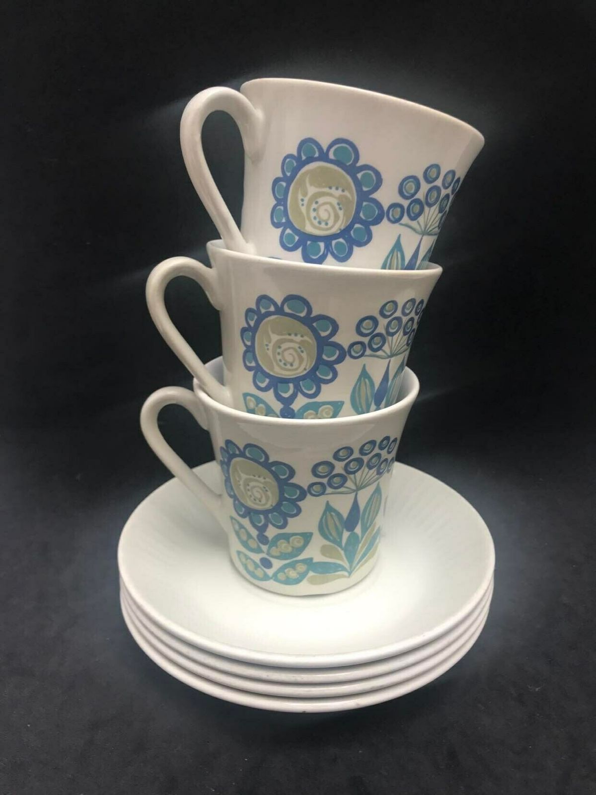 Figgjo Flint 3 Coffee Cups And 4 Saucers By Turi Gramstad Oliver, Tor Viking Pattern Tea Creamer Milk Pot Kitchen Norvegian Design Table photo for sale