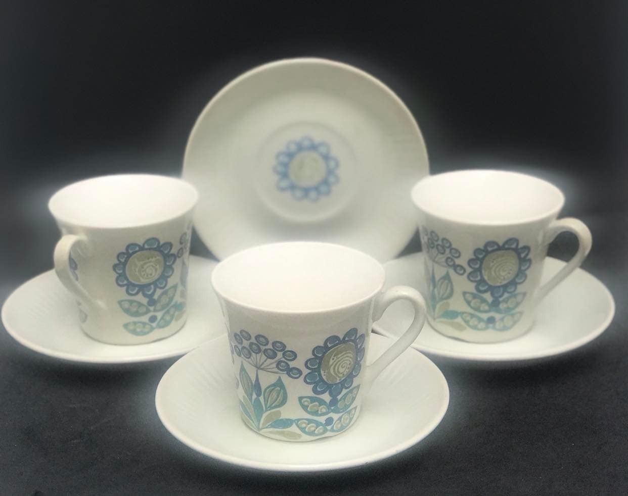 Figgjo Flint 3 Coffee Cups And 4 Saucers By Turi Gramstad Oliver, Tor Viking Pattern Tea Creamer Milk Pot Kitchen Norvegian Design Table photo 135.0