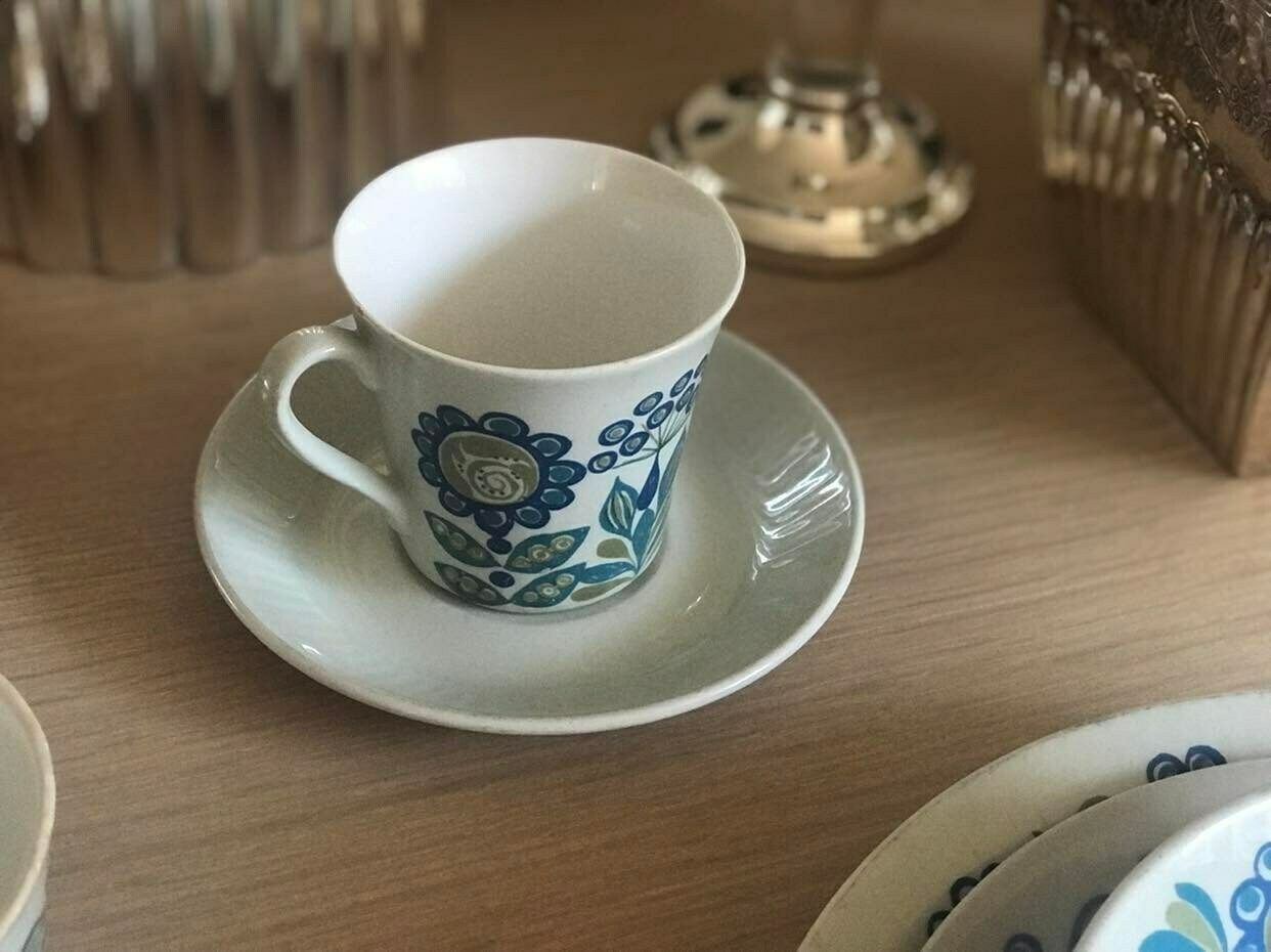 Figgjo Flint 3 Coffee Cups And 4 Saucers By Turi Gramstad Oliver, Tor Viking Pattern Tea Creamer Milk Pot Kitchen Norvegian Design Table photo vinterior