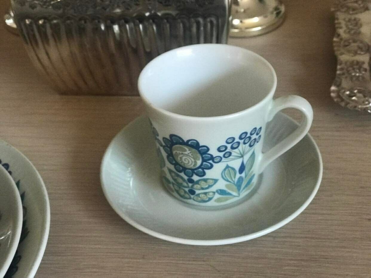 Figgjo Flint 3 Coffee Cups And 4 Saucers By Turi Gramstad Oliver, Tor Viking Pattern Tea Creamer Milk Pot Kitchen Norvegian Design Table photo vintage