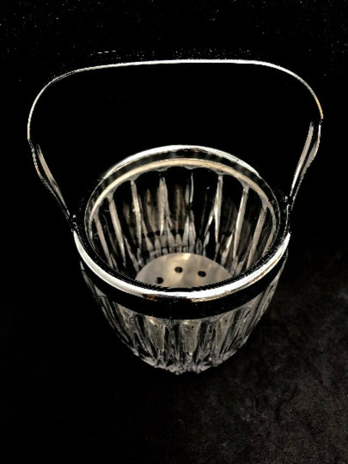 Crystal Cut Ice Bucket 50s Carved Metal, Mid Century Heavy French Bar Accessory Bar Cart Decor Gift For Him Bartender photo for sale