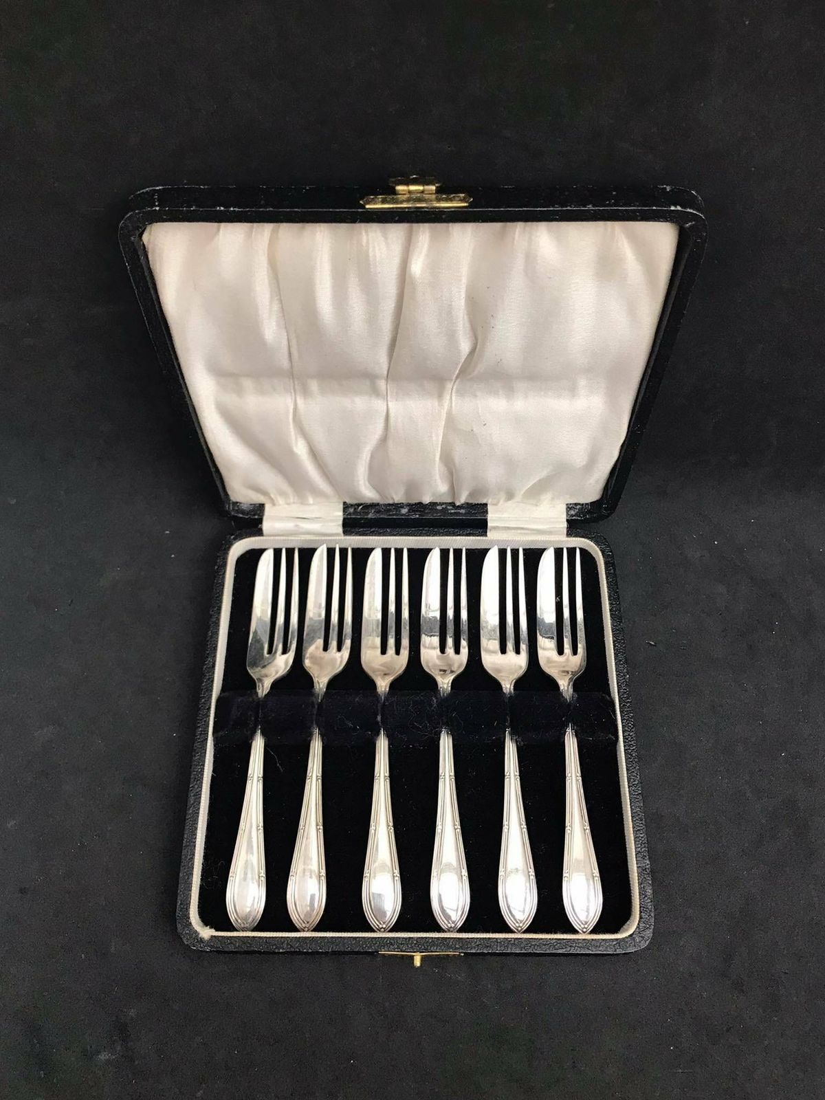 photo for sale Oyster Forks Dessert Screen 6 Small Forks Appetizers Seafood Silver Plated English Old Forks, Antique Cake Forks Wedding Gift