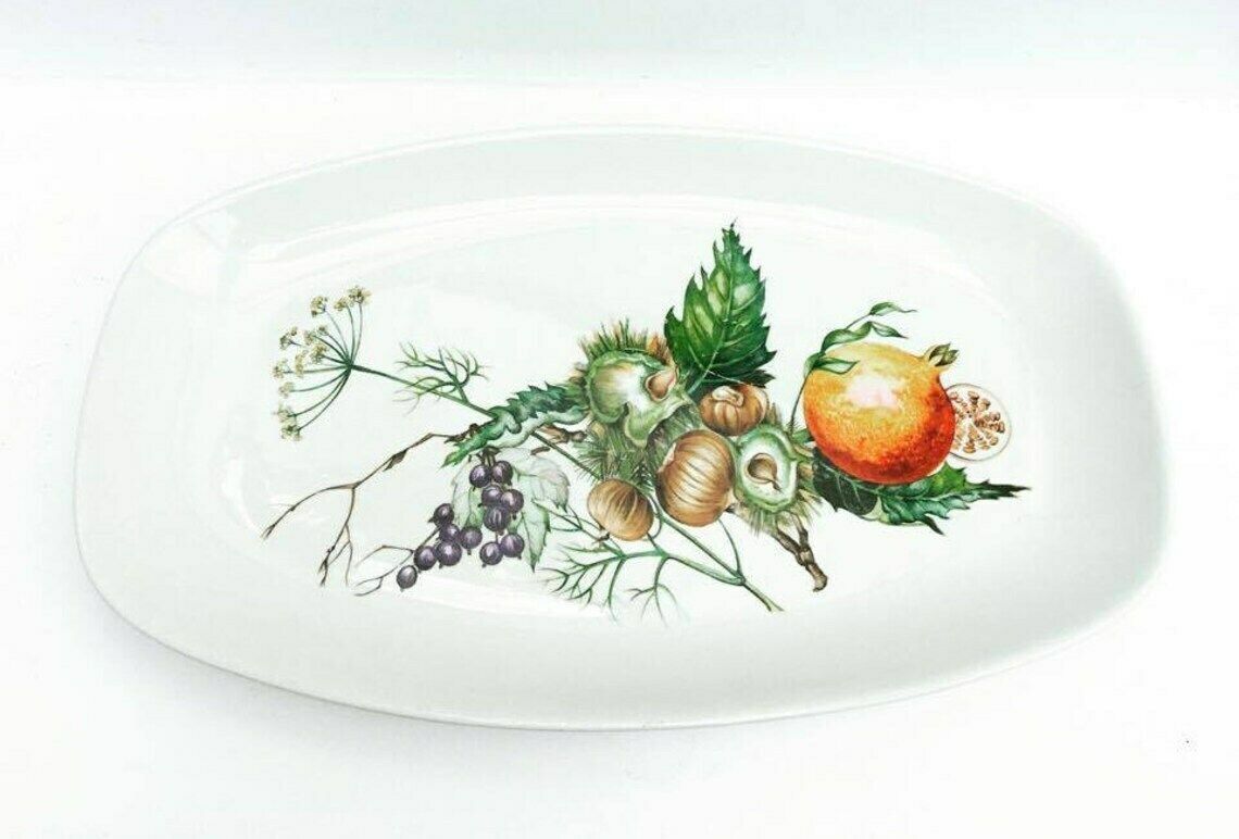 Villeroy And Boch Oval Serving Plate With Fruits And Nuts Pattern Villeroy And Boch Earthenware, China Replacement, Discontinued China photo Home Decor