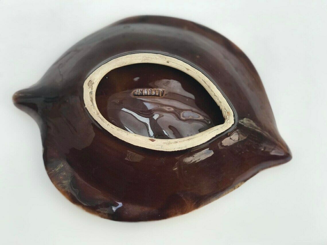 Vallauris Plate Rare, Appetizer Dish Catch All Ceramic Jewelry Lemon Shaped Slip Brown Decor Desk Accessories Gift Vanity Decor photo vinterior