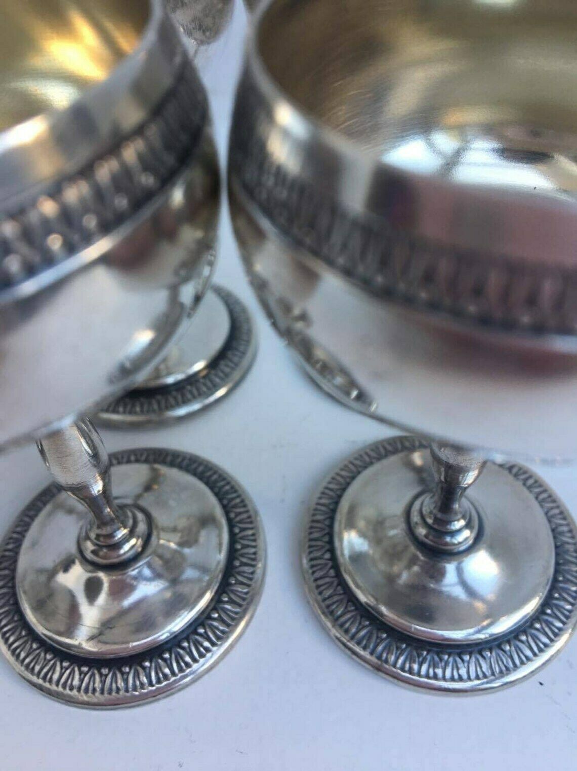 photo for sale Six, Liqueur Glasses, Metal Shot, Glass, Set Tequila Shots, Silvered Metal Liqueur Service Louis XVI Metal Shot Glass Set, Bar Accessorie